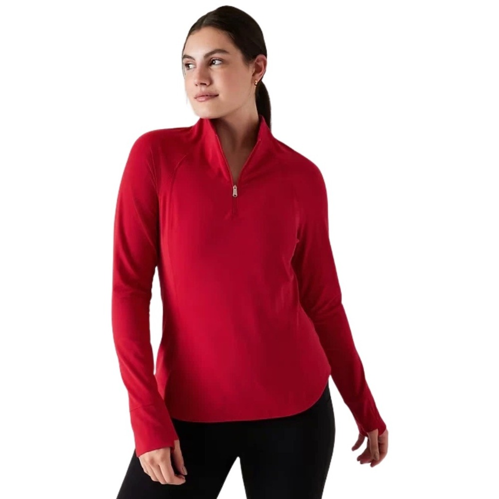 Athleta Top Womens Large Red Salutation 2.0 1/4 Zip Long Sleeve Pullover Stretch